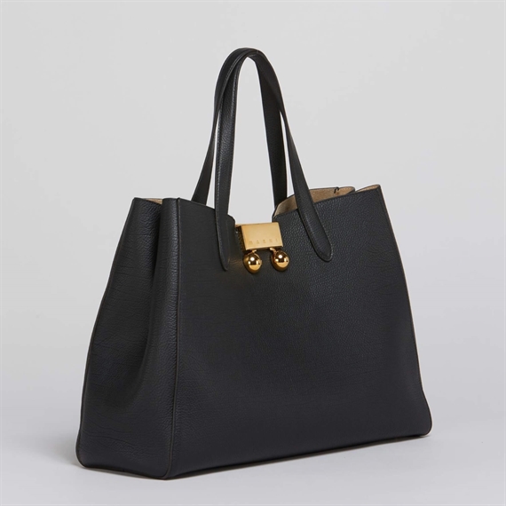 Marni Medium Leather Trunkaroo Tote Handbag, Sort